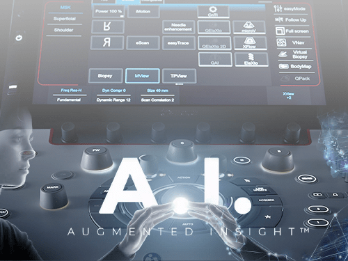 Augmented Insight ™ tất cả các giải pháp được cung cấp bởi Trí tuệ nhân tạo, được phát triển bởi bộ phận Nghiên cứu & Phát triển tại Esaote theo cách tiếp cận đa ngành, qua các phương thức khác nhau như Siêu âm, MRI và Ebit.